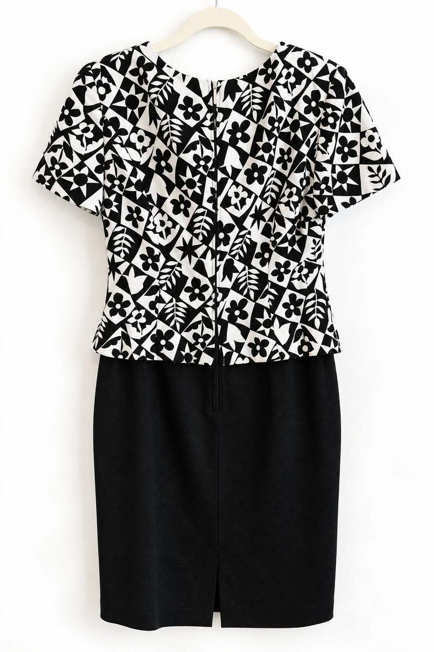Maggy London Black White Floral Dress Size 10 Cotton Pencil NWT